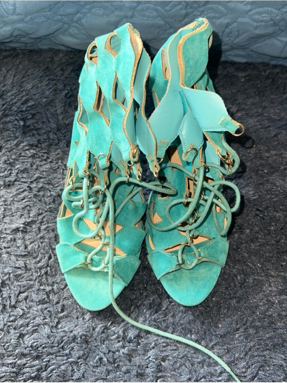 Cape Robbin Turquoise Lace-Up Suede Heels